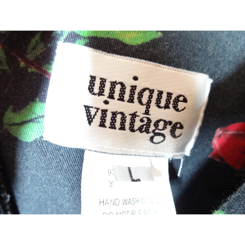 Unique Vintage Rose Floral Dress Medium Black Red Rockabilly Pinup Swing Goth - Picture 9 of 12